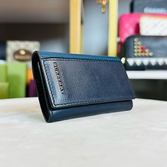 Burberry Blue Bi-Color Silver 6 Ring Key Holder Pouch Case Wallet - Picture 2 of 11